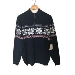 Aspen Sweater Men's Size XL Navy Snowflakes Zip Closure